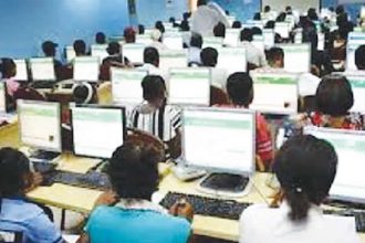 Students at MAU CBT centre, Yola on Thursday