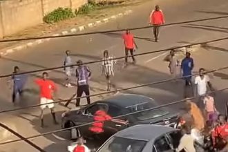 Protesters at the Barnawa area of Kaduna on Monday. Credit: Godwin Isenyo