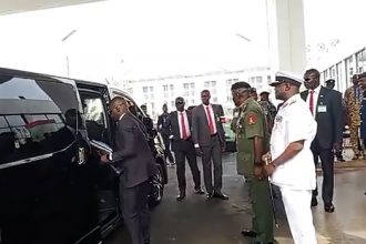 The new Service Chiefs arriving at the Senate for screening on Wednesday. Photo: Channels.