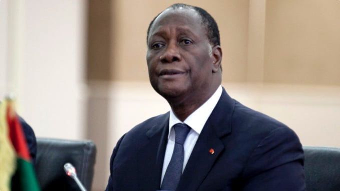 File photo copy of President Alassane Ouattara of Ivory Coast.