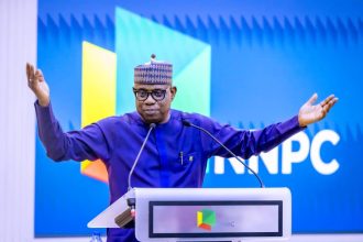 GCEO NNPC Ltd, Mr Bashir Bayo Ojulari addresses the staff of the company during his inaugural town hall meeting held at the NNPC Towers, on Thursday. CREDIT: NNPCL